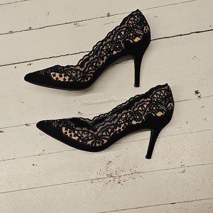 INC Black Nude Lace Heels